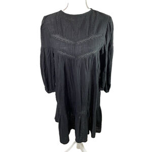 Zara Embroidered Black Lace Inserts Ruffle Hem Mini Peasant Dress XS